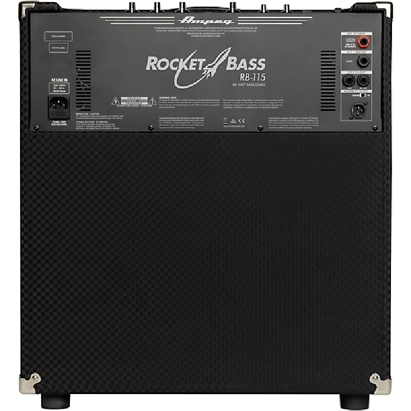 Ampeg RB-115 Rocket Bass 200 Watt Combo Bass Amplifier. Black and Silver. Back View