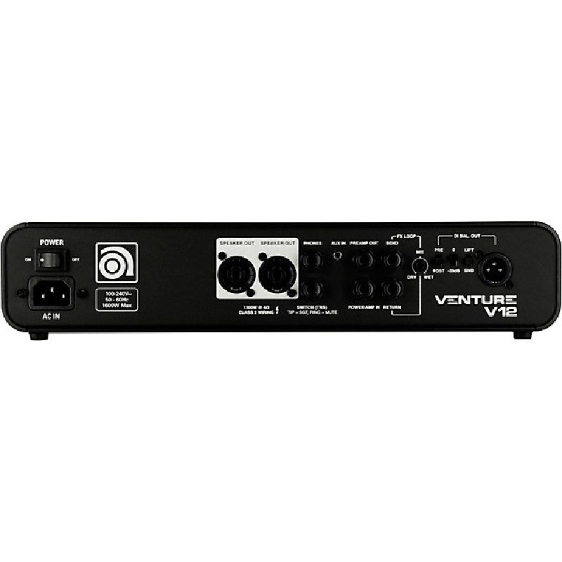 Ampeg VENTURE-V12 Venture Bass Amp Head. Black. Back View