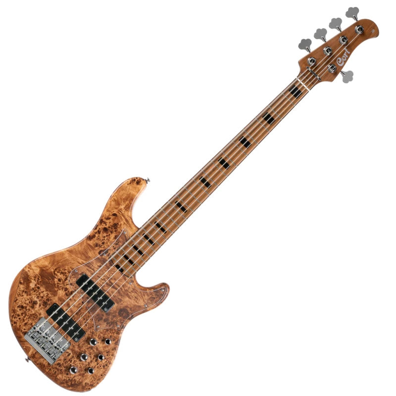Cort GB Series Modern 5-String Bass Guitar. Open Pore Vintage Natural. Full View