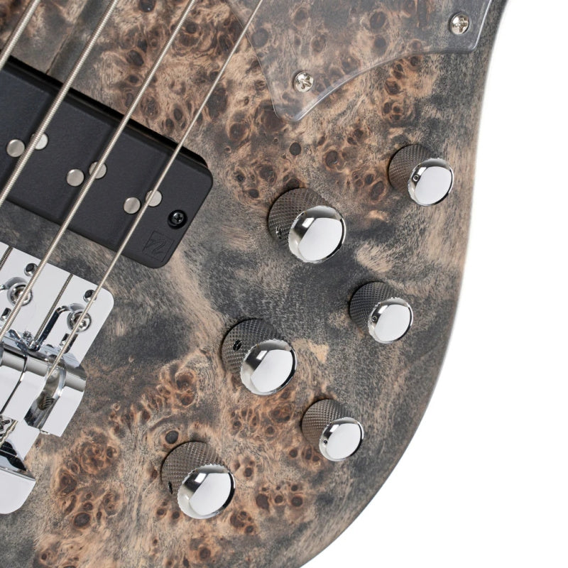 Cort GB Series Modern 5-String  Bass Guitar – Open Pore Charcoal Grey. Dial Controls view